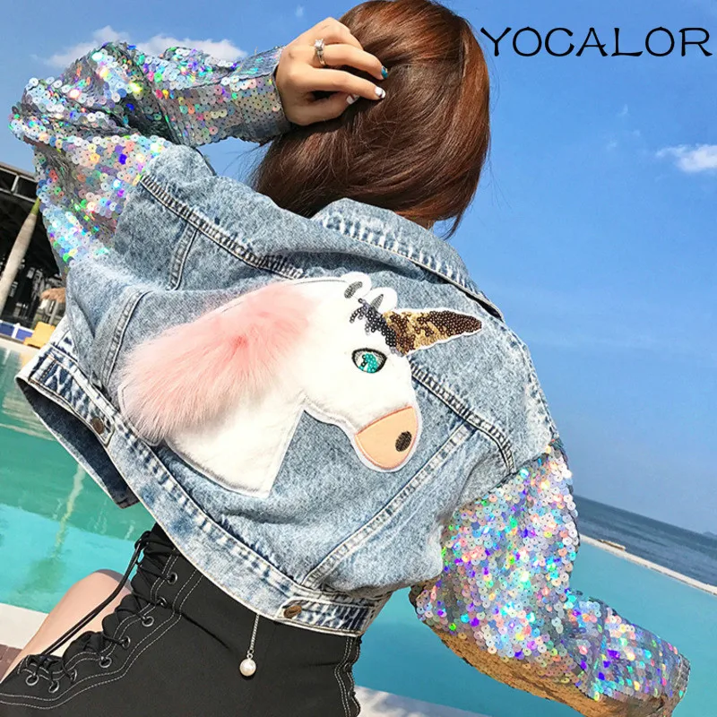 Autumn Jacket Paillette Embroidery Hong Kong Cowboy Loose Coat Tide Woman Harajuku Chaqueta Mujer Streetwear Jean Jackets