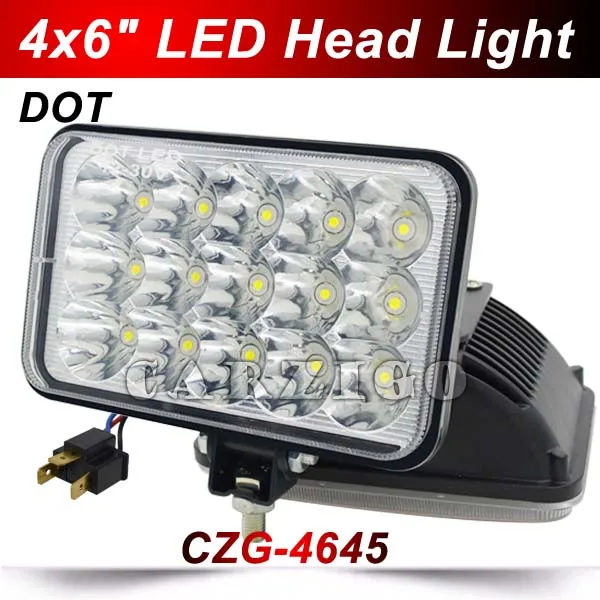 CZG 4645 DOT Approved 4x6inch 45W led headlight 5"square low/ high beam