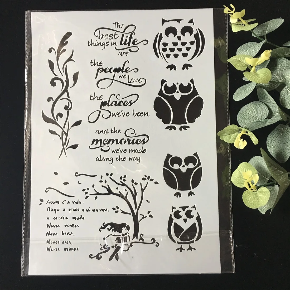 

New A4 Owls Girl Words DIY Layering Stencils Wall Painting Scrapbook Coloring Embossing Album Decorative Paper Card Template