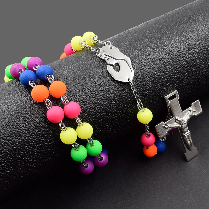 

Dolaime cool 8mm multicolor beads necklaces rosary for women 2018 style jesus cross jewelry men muince fir