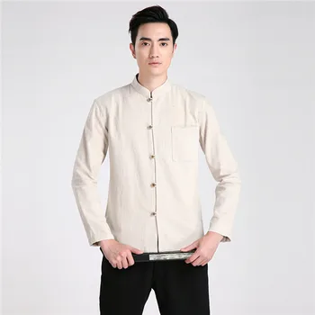 

High Quality Beige Male Leisure Vintage Shirt Chinese Men Linen Kung Fu Shirt Clothing Top M L XL XXL XXXL 2605-1