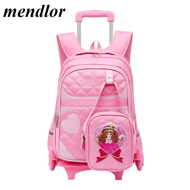 

2/6 Wheels Children Trolley School Bags 2 pcs set Sweet girls backpack Trolley Travel Luggage Book Bags Wheeled Backpack Mochila