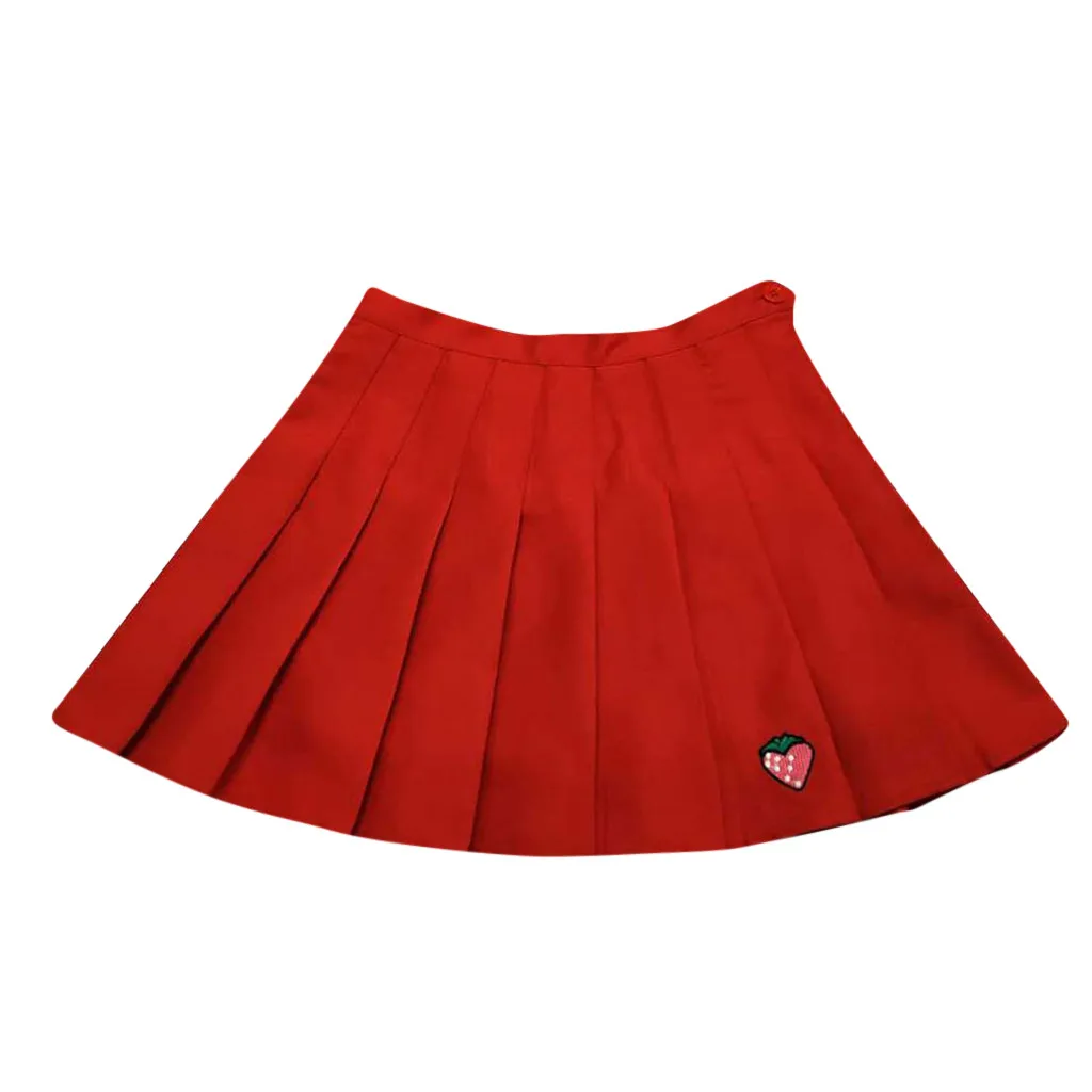 Women Pleated Skirt Girl School Uniform Skirt Solid High Waist Mini Skirts Ladies Casual Strawberry Pleated Mini Skirts#626