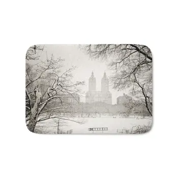 

Winter - Central Park - New York City Bath Mat 17" x 24" Pattern Coral Fleece Rug Anti-Slip Doormat Home Decor