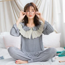 Maternity Nightwear For Nursing Pajamas Spring Autumn Korean Modal Breastfeeding Sleepwear Loose Soft Pregnancy Clothes Set A316