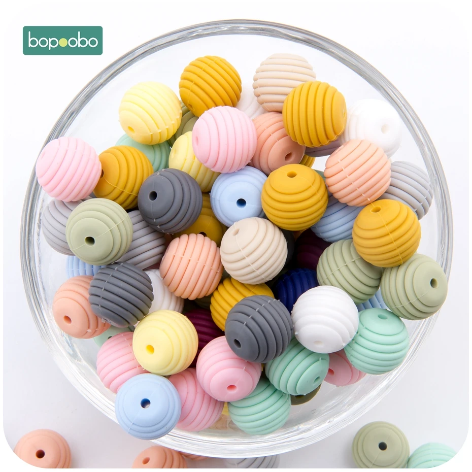 cheap Bopoobo Silicone Spiral Beads 20pcs 15mm Silicone Round DIY Nursing Jewelry Accessories Honeycomb Beads BPA Free Baby Teether