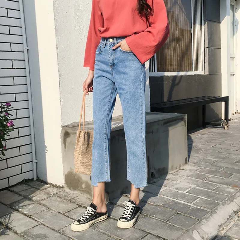 Джинсы женские шикарные свободные простые корейские Стильные повседневные осенние Универсальные высококачественные трендовые студенческие женские джинсы с карманами BF