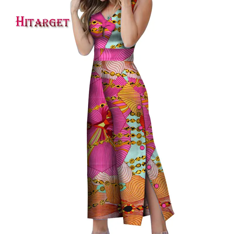 

African Print Women Jumpsuit V-Neck+sleeveless Romper Wide Leg Pants African Ladies Jumpsuits Rompers women jumpsuit WY3724
