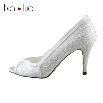 

CHS714 DHL Express Custom Handmade Peep Toe Ivory Lace Bridal Wedding Shoes High Heel Women Shoes Dress Pumps Big Size
