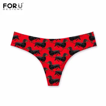 

FORUDESIGNS Fashion Red Sexy G-string Woman Cute Dog Dachshund Print Girl Summer Panties Casual Breathable Seamless Brief Thongs