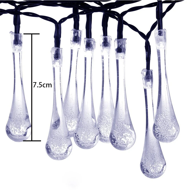 6M 30Leds Solar String RGB Waterproof Water Drop Rain Holiday Light Garden Street Christmas Tree Decoration Home Decor Strip