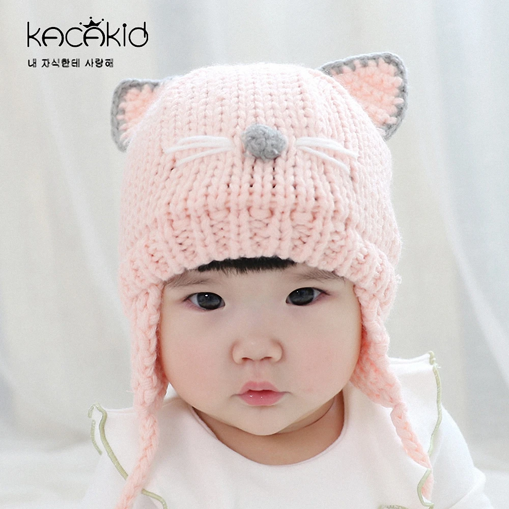 Autumn Winter baby boys girls Knitted Hat cute cat bear Ear Hat 0 3Y