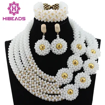 

Stylish Costume African Jewelry Set White Nigerian Wedding Crystal Statement Necklace Set Free Shipping HX493