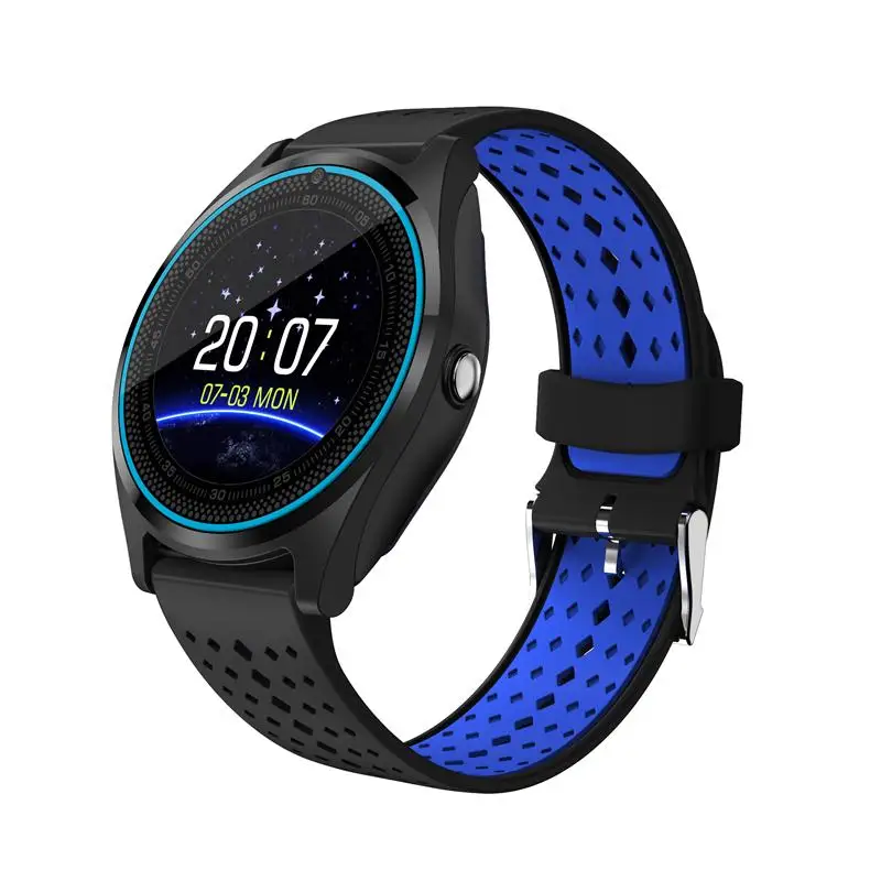 696 Bluetooth V9 Смарт часы Relogio Android SmartWatch телефонный звонок GSM Sim удаленный дисплей с камерой информация Спорт Шагомер A1 - Цвет: V9 black blue