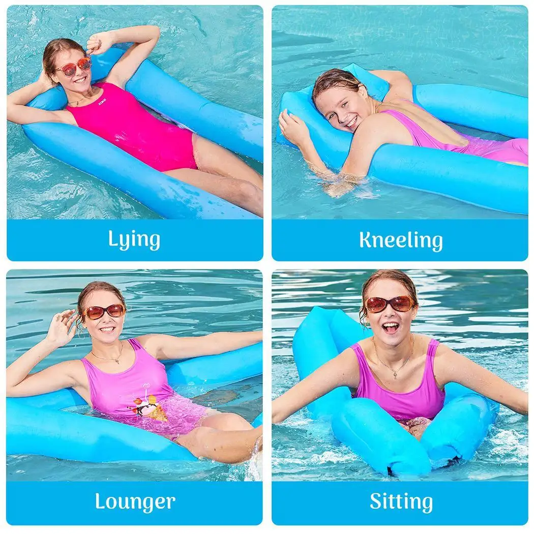 cheap Outdoor Inflatable Floating Water Bed Mesh Bottom Seaside Sky Blue Mat