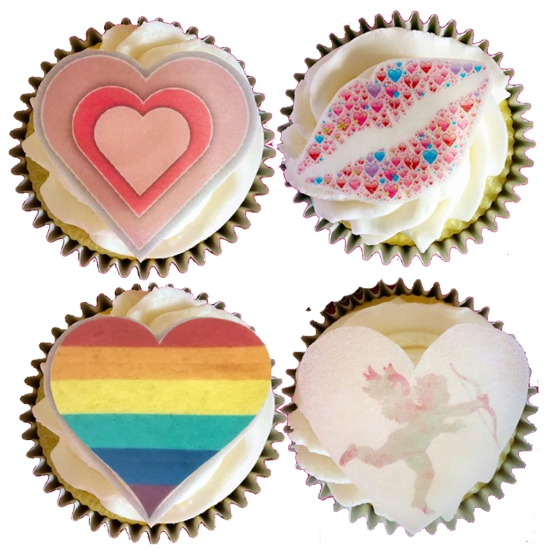 Pre Cut Valentines Hearts Love Edible Cupcake Fairy Cake Toppers x 24