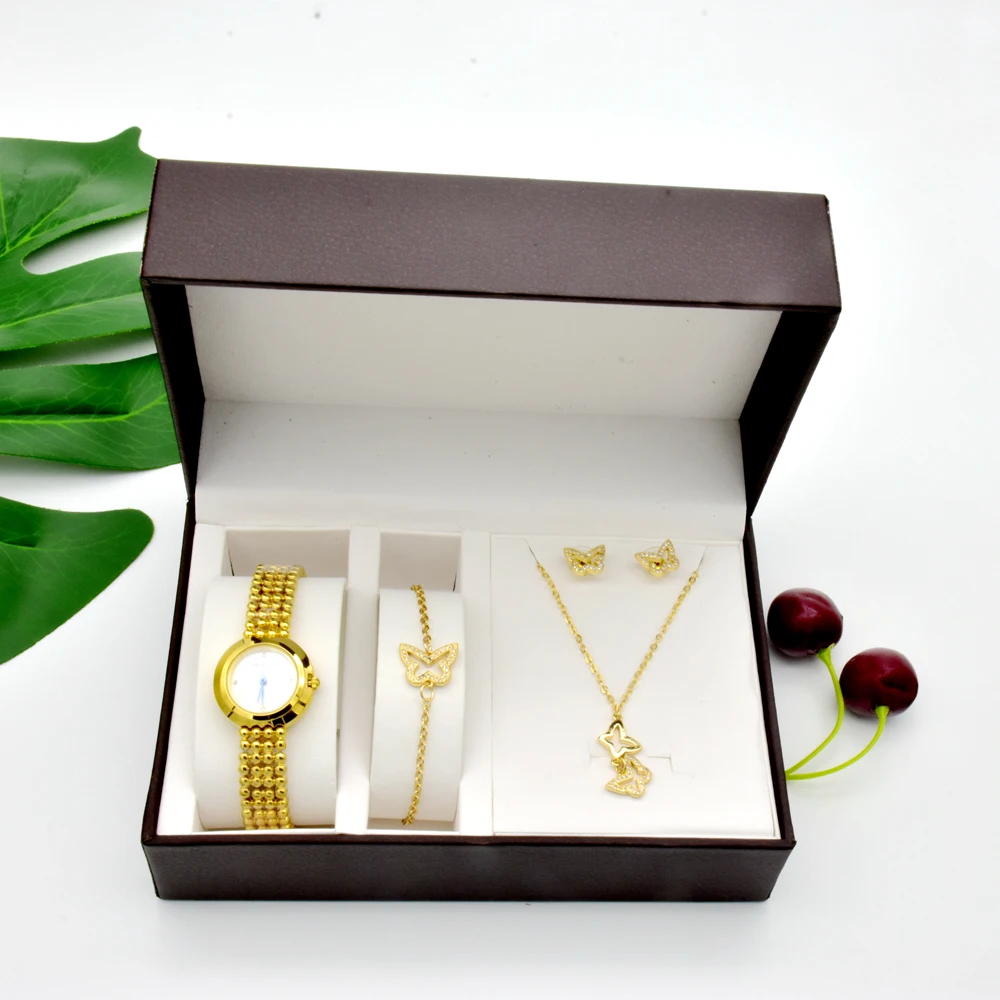 

Watches 4 PCS Set Women Gold Bracelet Watch ,Bracelets, necklaces, earrings Luxury Ladies Female Sets Birthday Mother's day gift