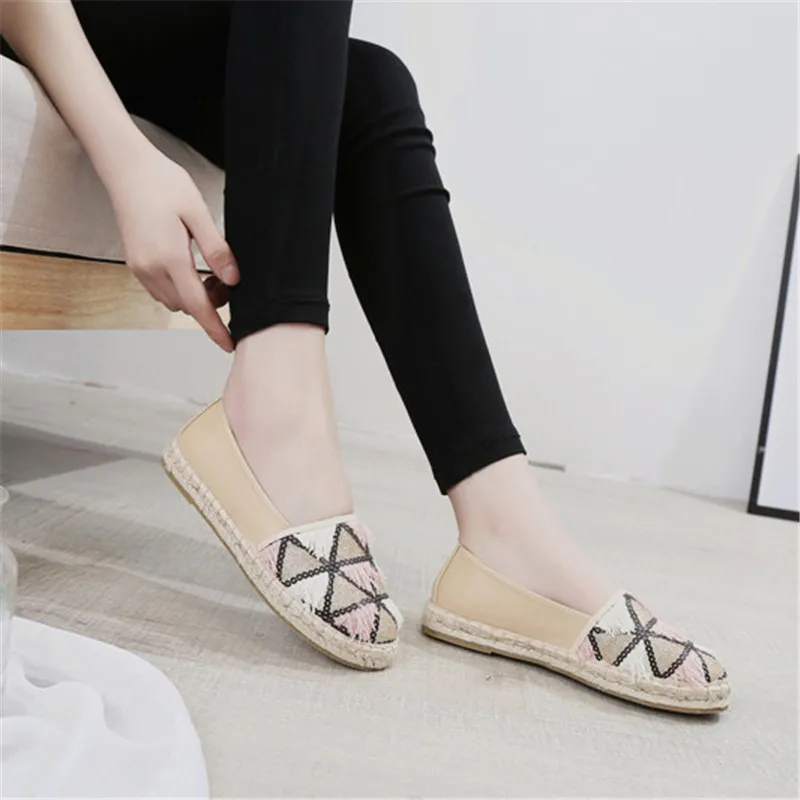 Brand Patchwork Espadrilles Shoes Woman New Comfortable Slip On Women Platform Creepers Flats Ladies Loafers Pink Navy Moccasins (2)