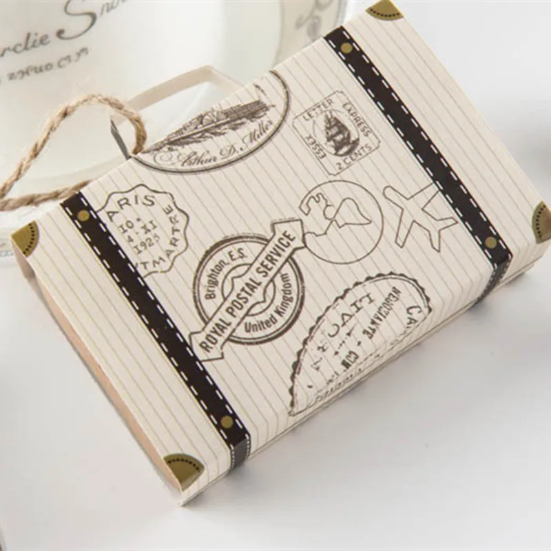 

50pcs Trunk Candy Dragee Box Wedding Decoration Paper Gift Boxes with Chic Gift Tags Flower Box Gift Bags Wrapping Supplies