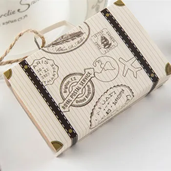 

50pcs Trunk Candy Dragee Box Wedding Decoration Paper Gift Boxes with Chic Gift Tags Flower Box Gift Bags Wrapping Supplies