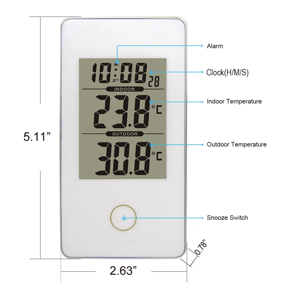Цифровая беспроводная метеостанция с сенсорным экраном для помещений и улицы, термометр-гигрометр, датчик погоды, часы-20C-60C