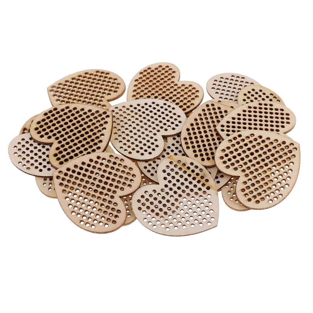 20pcs Oval Round Heart Wooden Cross Stitch Pendant Natural Wooden Embellishment DIY Jewelry Making Craft Wood Charms