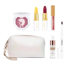 7 шт; косметический набор MIXDAIR Роскошный 24k золотой сывороточный бальзам для губ помада блеск для губ подчеркивает карандаш для бровей с сумкой набор инструментов для макияжа