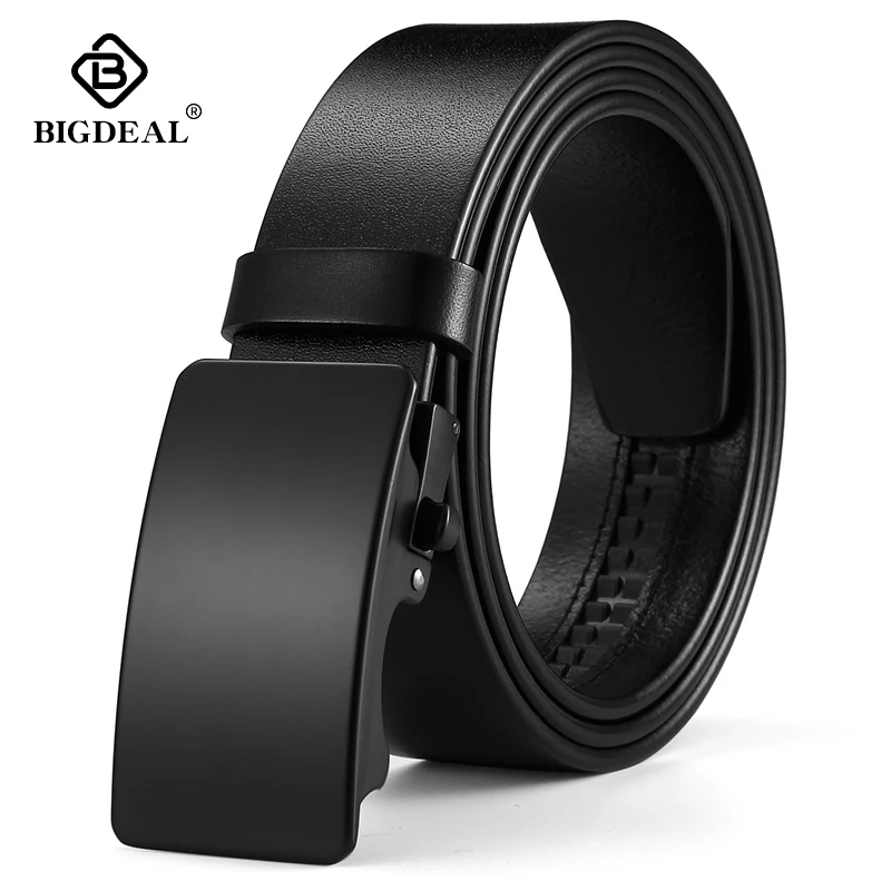 Tanie BIGDEAL mężczyzn pasa krowy skórzane pasy luksusowe mężczyźni automatyczne klamry pasek z prawdziwej skóry pas pasy dla mężczyzn 3.5 cm