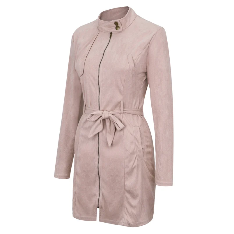 Women Coat 2018 New Hot Sale Fashion Casual Solid Turtleneck Zipper Bow Bandage Windbreaker Long Coat Outerwear Overcoat #O09 (18)