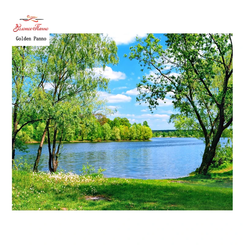 

Golden Panno,Needlework,DIY DMC Cross stitch,Sets For Embroidery kit 14ct unprinted lake cross-Stitching,christmas 0125