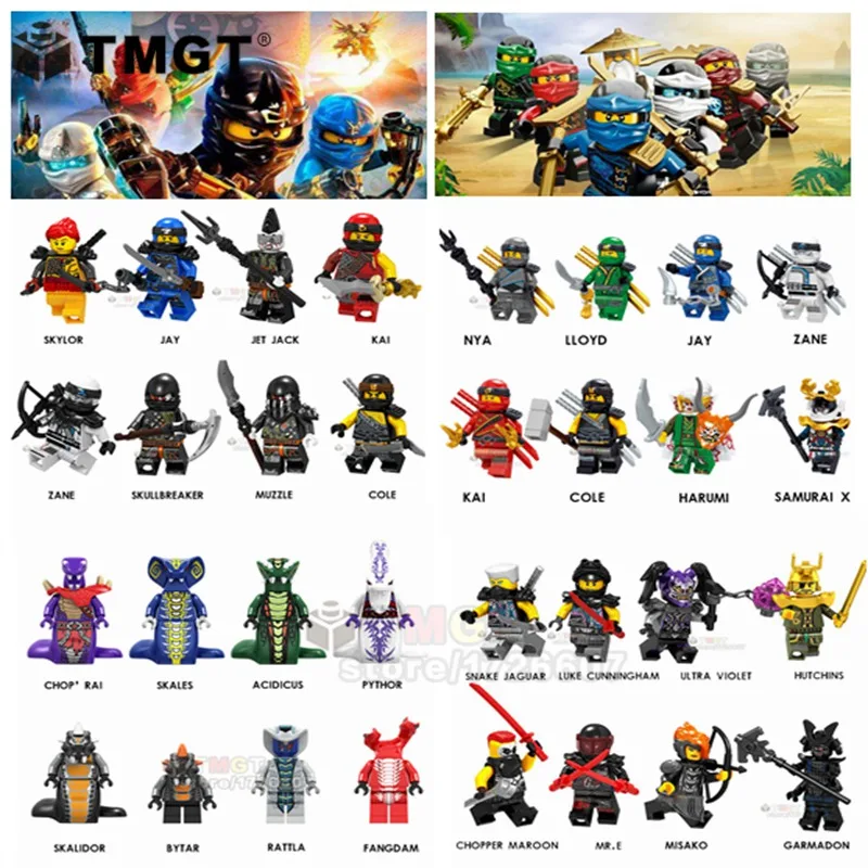 

Ninja Mini Bricks Akita Garmadon Nya Jay Zane Kai Cole Harumi Samurai X WEI Snake Weapon Building Blocks children Christmas Toys
