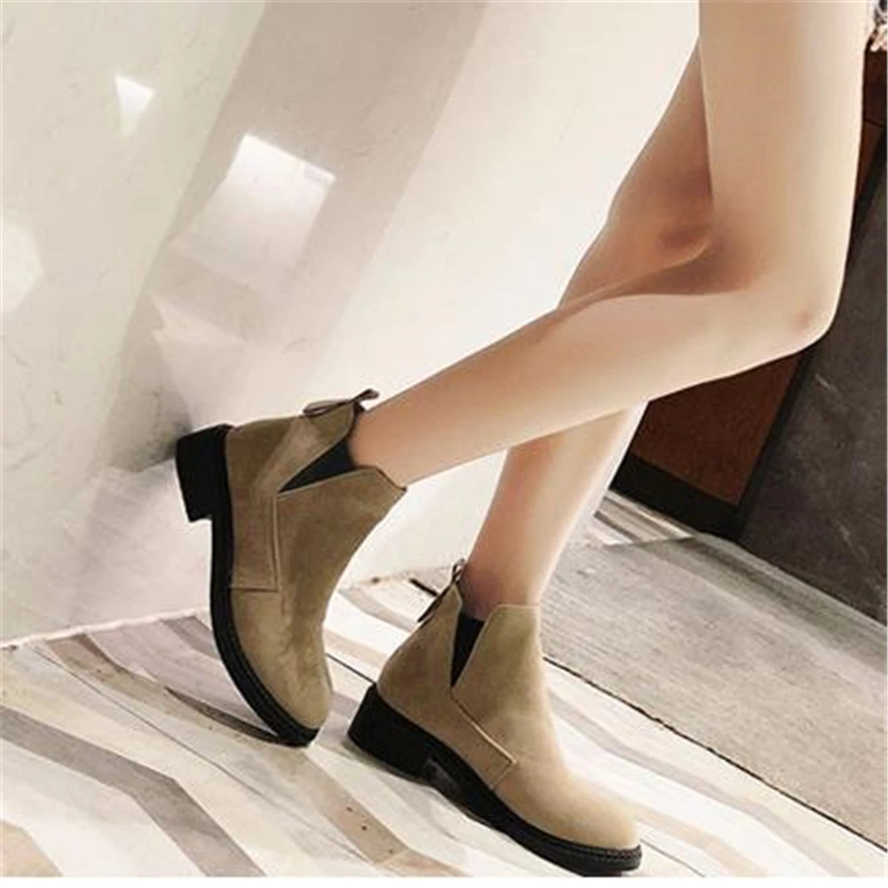 

European style simple and stylish women's Chelsea boots flat chunky with 2018 Women's shoes English style round head ankle boots