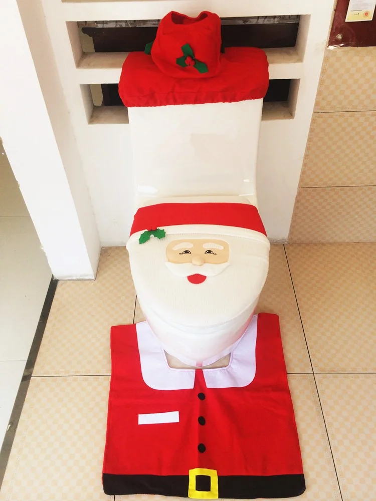Christmas scene decorations Santa Claus is a toilet seat with a toilet