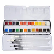 24 Цвета пигмент Твердые акварельные жестяной коробке набор красок с 6 шт. акварель кисть акварель пигмент комплект товары для рукоделия