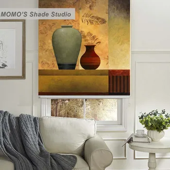 

MOMO Roller Blinds Blackout Design Window Blinds Shades Painting Curtains Roller Shades Thermal Fabric Custom Size ,PRB set498