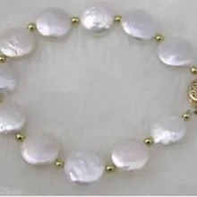 Подлинная Очаровательная 10-11 мм белая кнопка монета жемчужина белый браслет 7," жемчужный браслет