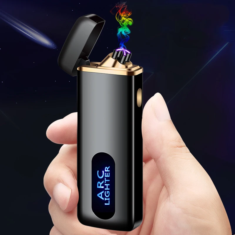 

Newest Fingerprint Touch Electric USB Lighter Double Arc Plasma Rechargeable Cigarette Lighter Cigar Smoking Pipe Metal Lighter