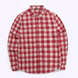 Красный плед мужские рубашки с длинным рукавом Лен/хлопок Airsoft летние рубашки 2019 топ весна бизнес дел повседневная одежда