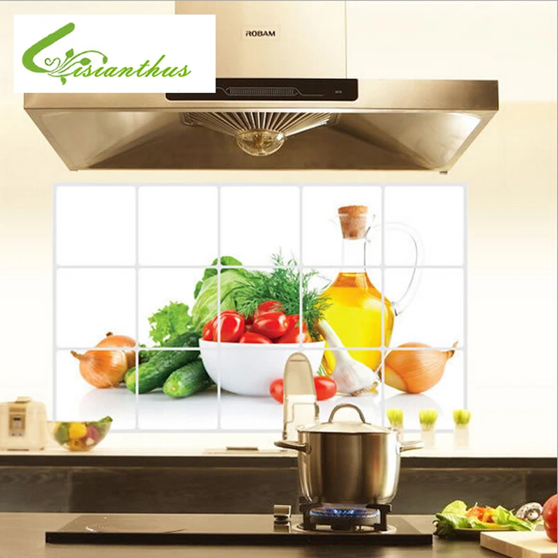 Hot Sale Waterproof and Oil PVC Wall Stickers Tiled Kitchen Bathroom Wall Decoration Vegetable and Fruit