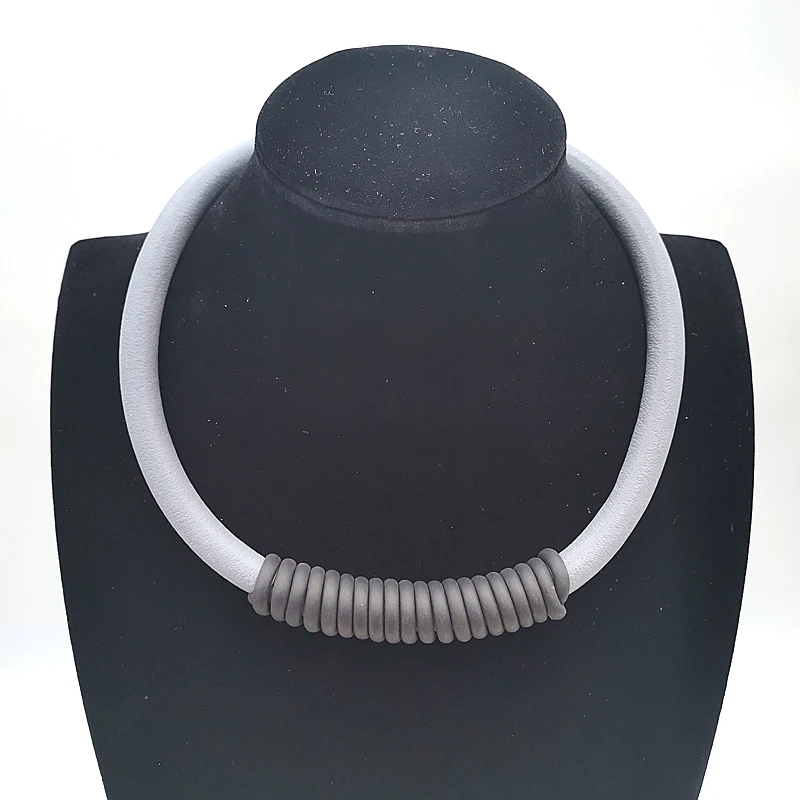 

YD&YDBZ New Rubber Winding Necklaces Women Collares Grey And Black Rope Handmade Necklace Choker Cloth Accessories Punk Jewelry