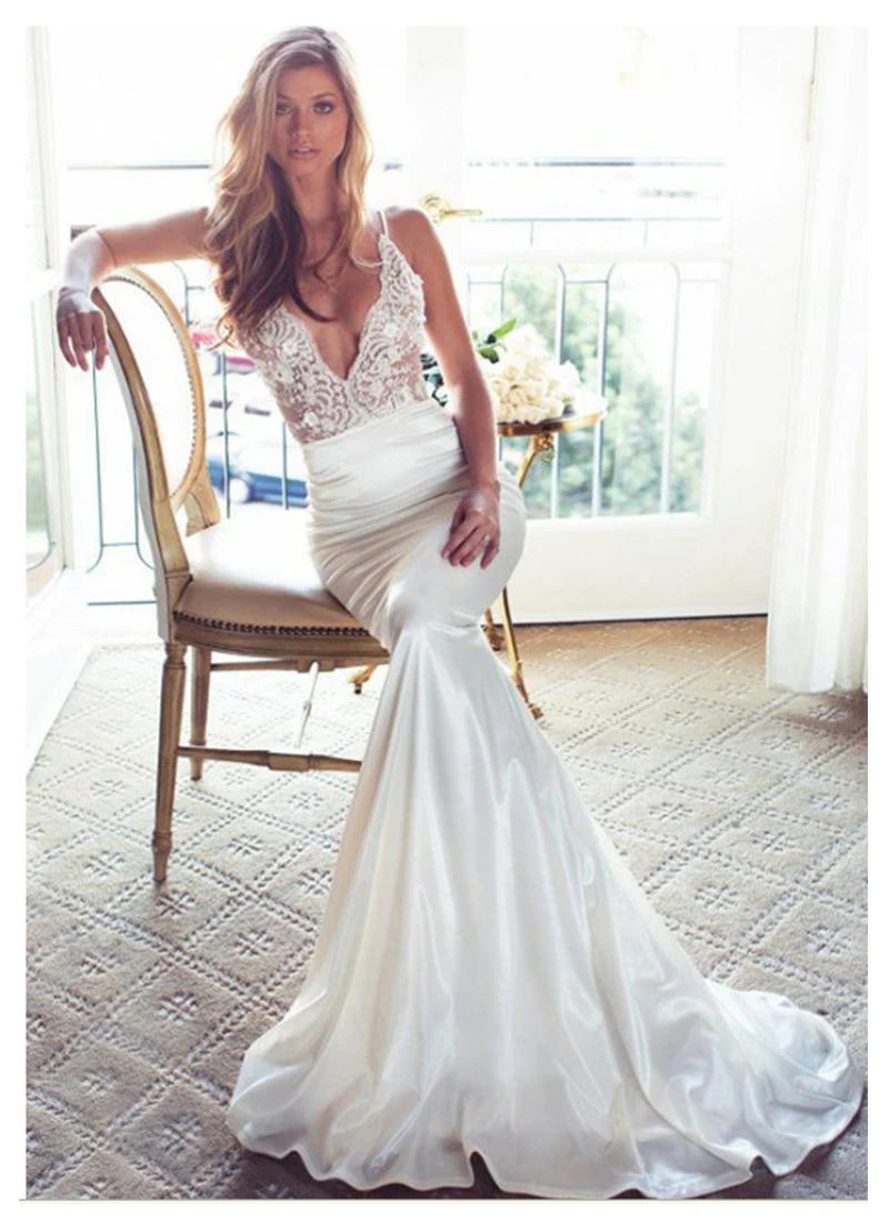 

LORIE Mermaid Wedding Dress 2019 Vestidos de novia Spaghetti Straps Lace Sexy Bridal Gown Elegant Backless Wedding Gowns