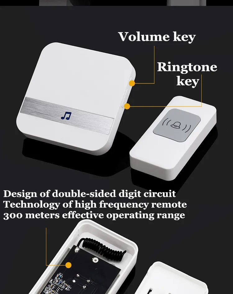 Легкий дверной звонок беспроводной водостойкий 300 м дистансветодио дный светодиодный фонарь батарея Кнопка приемник Домашний