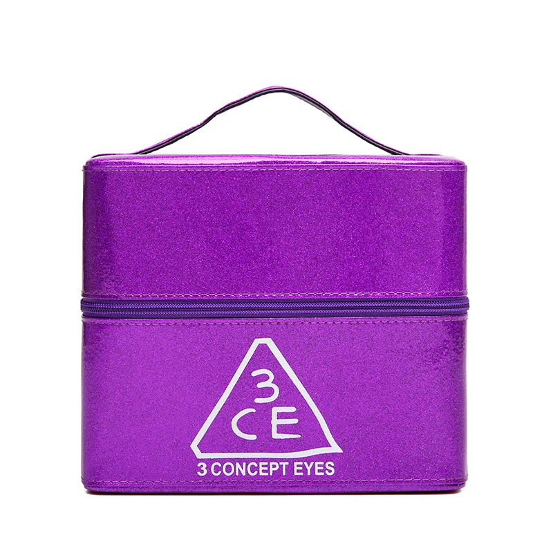 Набор инструментов большой емкости косметический набор яркий принт Корейская версия многослойный модный дорожный набор для макияжа для хранения ювелирных изделий чемодан - Цвет: Purple