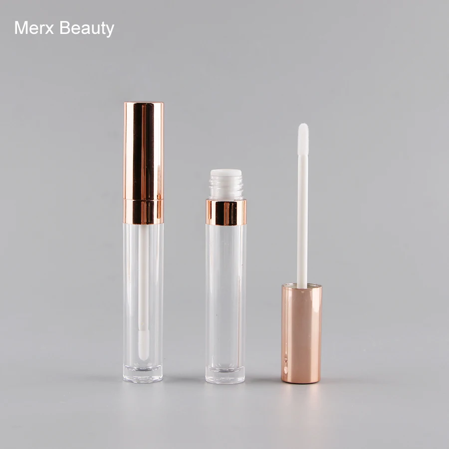 5/50pcs 6ml clear AS lip gloss bottle with rose gold cap, empty round
