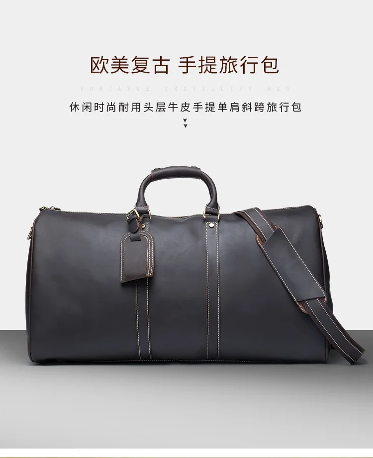 Большая винтажная ретро-сумка из натуральной кожи для путешествий, мужская сумка, портфель, сумка через плечо, 9551