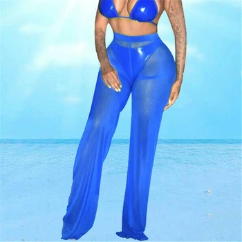 

Sexy Women Fish Net Mesh Beach Pants Lady Solid Mesh Sheer Bikini Cover Up Trousers Holiday Swimwear Sea Side Cover ups Summer