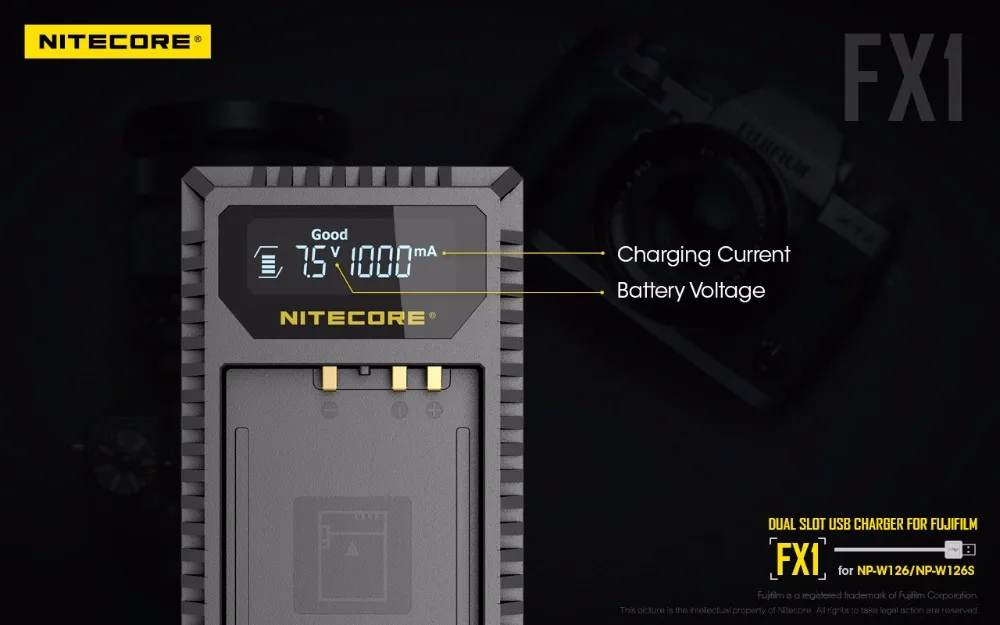 Nitecore FX1 двойной слот USB Зарядное устройство для ЖК-дисплея с подсветкой Fujifilm NP-W126 NP-W126S Камера Батарея X-Pro1 X-T1 XE1 XE2 XA1 XA2 XM1 HS30 X-T2 X-E2S