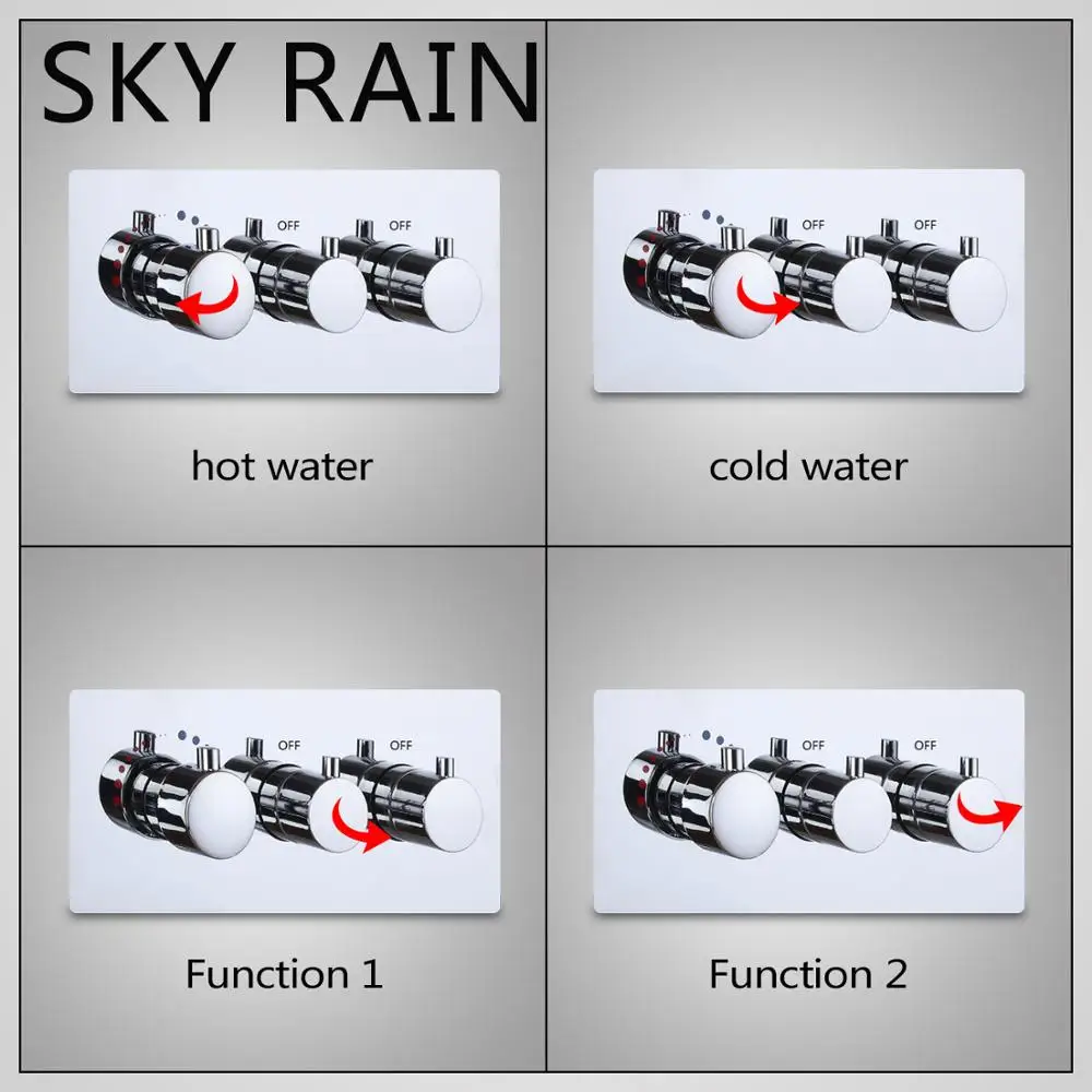 SKY RAIN Brass Triple Handle Round Knobs Mixer 2 Function Thermostatic/Hot And Cold Valve SKY RAIN Brass Triple Handle Round Knobs Mixer 2 Function Thermostatic/Hot And Cold Valve