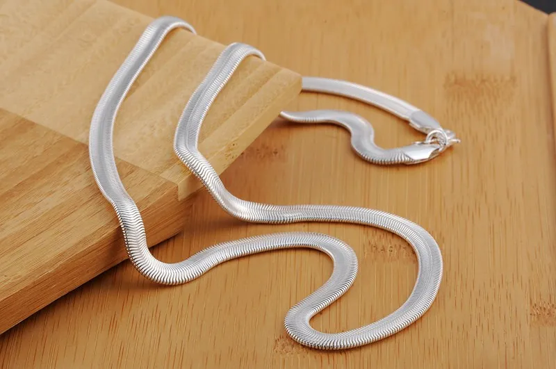 

16-24inch Free shipping Popular Beautiful fashion silver color5MM flat snake necklace high quality jewelry N193 Kinsle