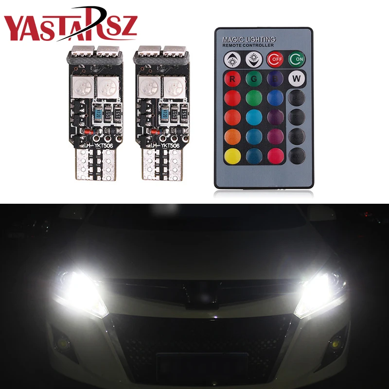 

2 X T10 RGB 6 SMD 5050 LED Car Auto Wedge Side Light Width Light Interior Reading Lamp Bulb With Remote Control High Quality